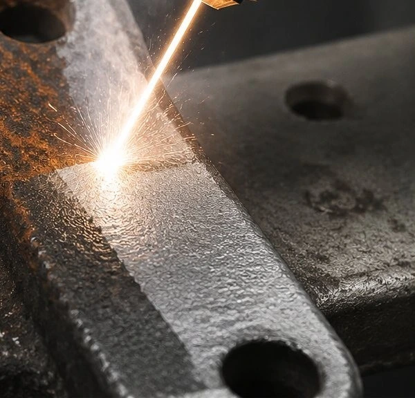 Faisceau laser en action sur métal - MP Décap Laser Besançon